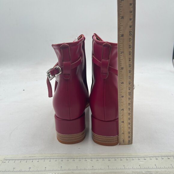 FSJ Dark Magenta Peep Open Toe Cut Out Buckle Ankle Boot Block Low Heel Sandals - Picture 5 of 8